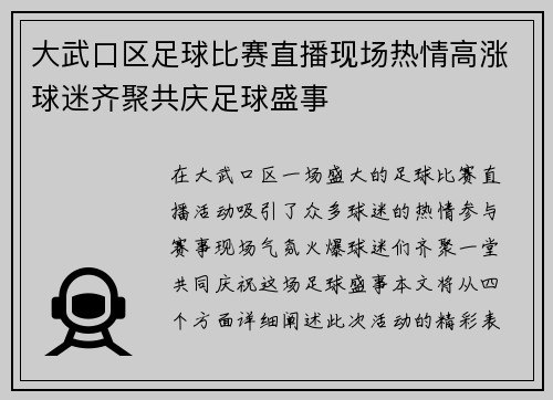 大武口区足球比赛直播现场热情高涨球迷齐聚共庆足球盛事
